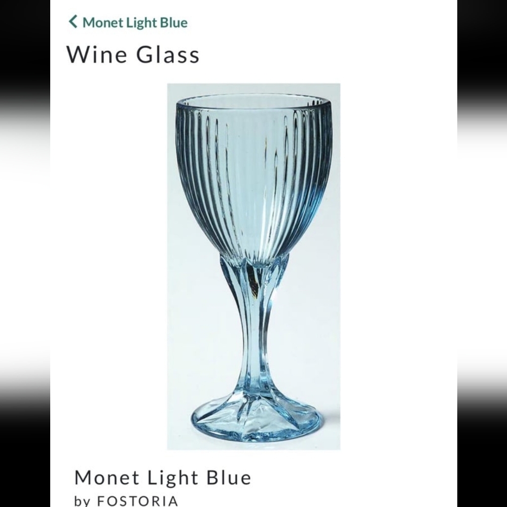1980's Fostoria Monet Light Blue Optic Bowl Wine Glass Set Of 6